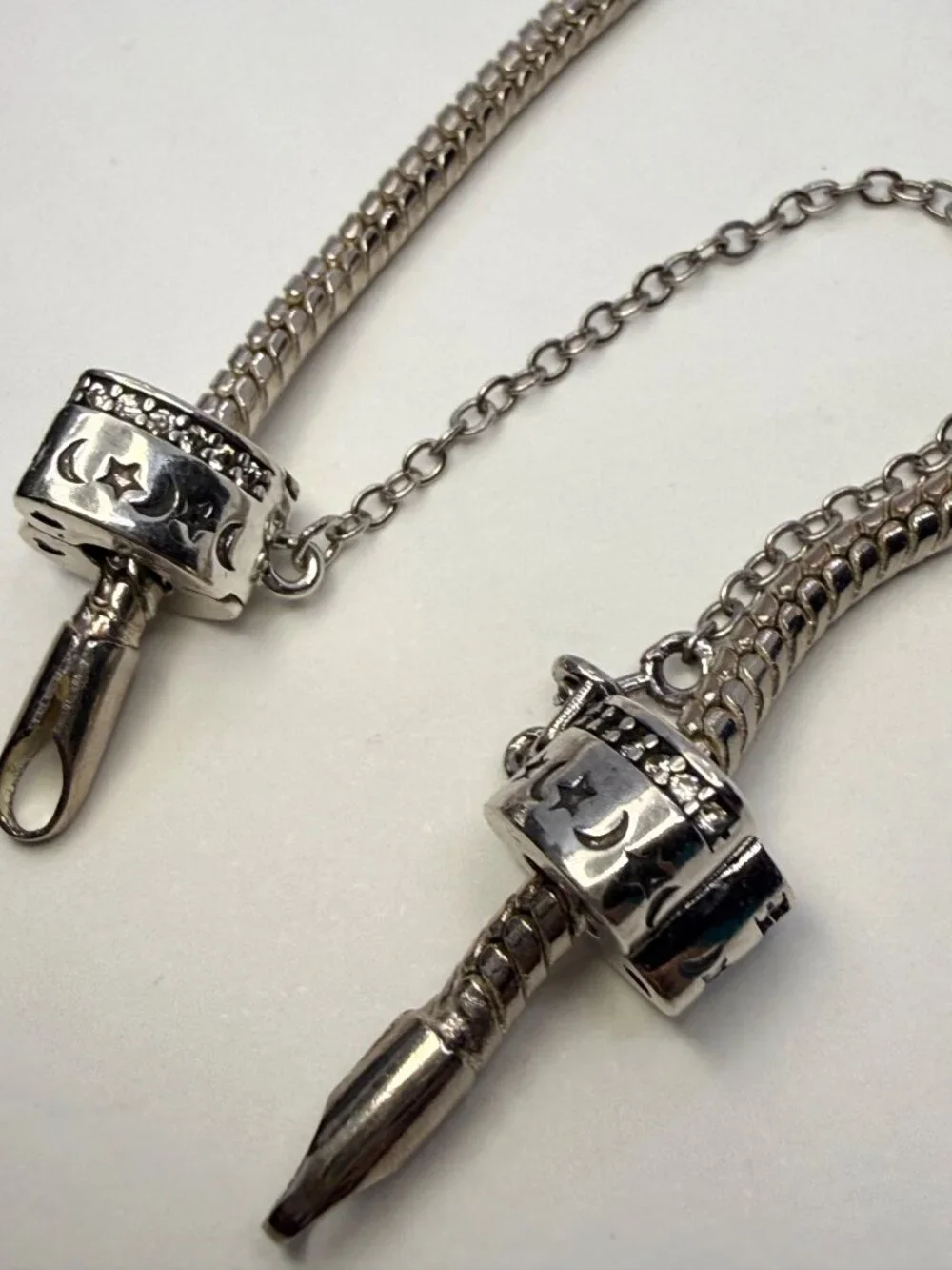 Silver Plated Celestial Moon & Star Clip Safety Chain Charm